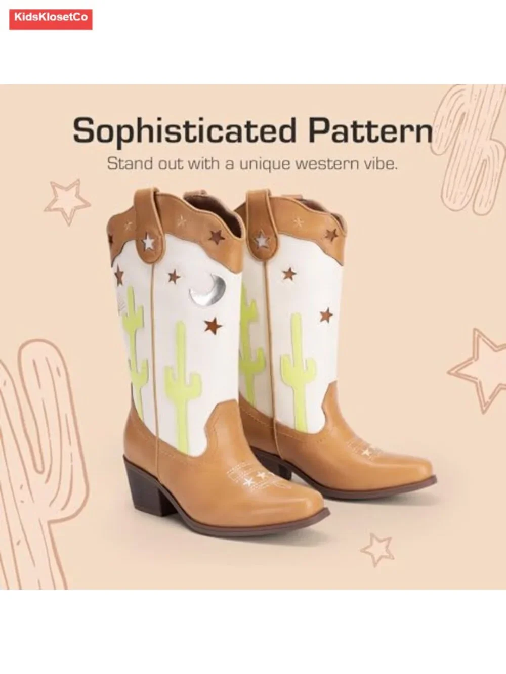 Kids Cowgirl Boots with Square Toe Low Heel Pull On